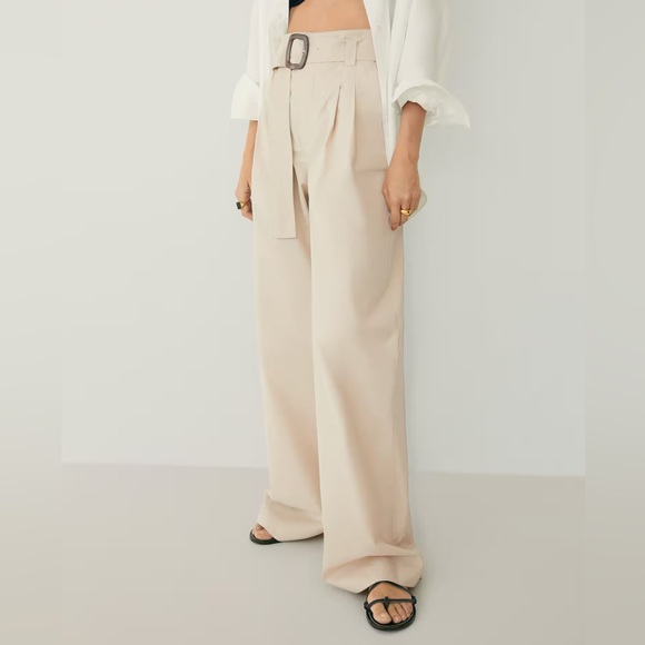 Mango Wide Leg Cotton Trousers - Picture 2 of 10